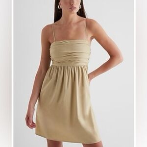 Express Square Neck Ruched Spaghetti Strap Mini Dress